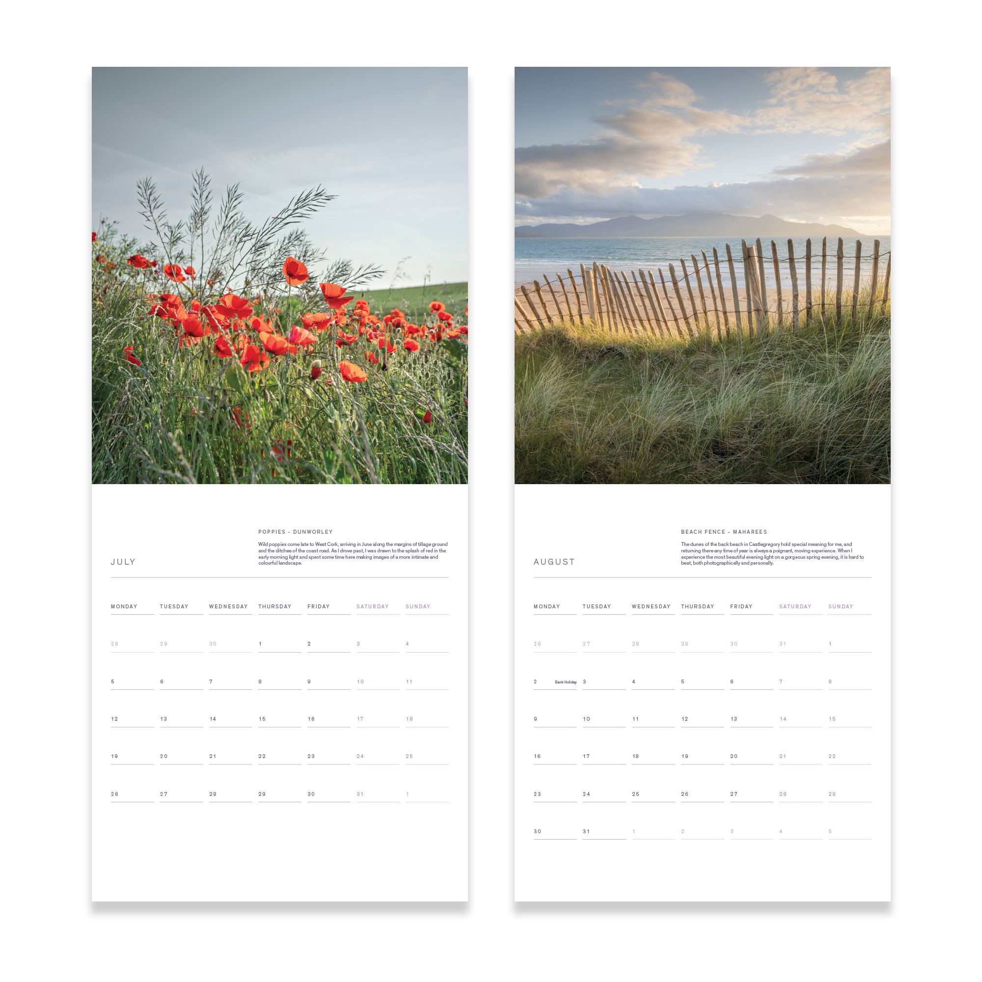 Irish Landscape Calendar 2027 – July and August pages