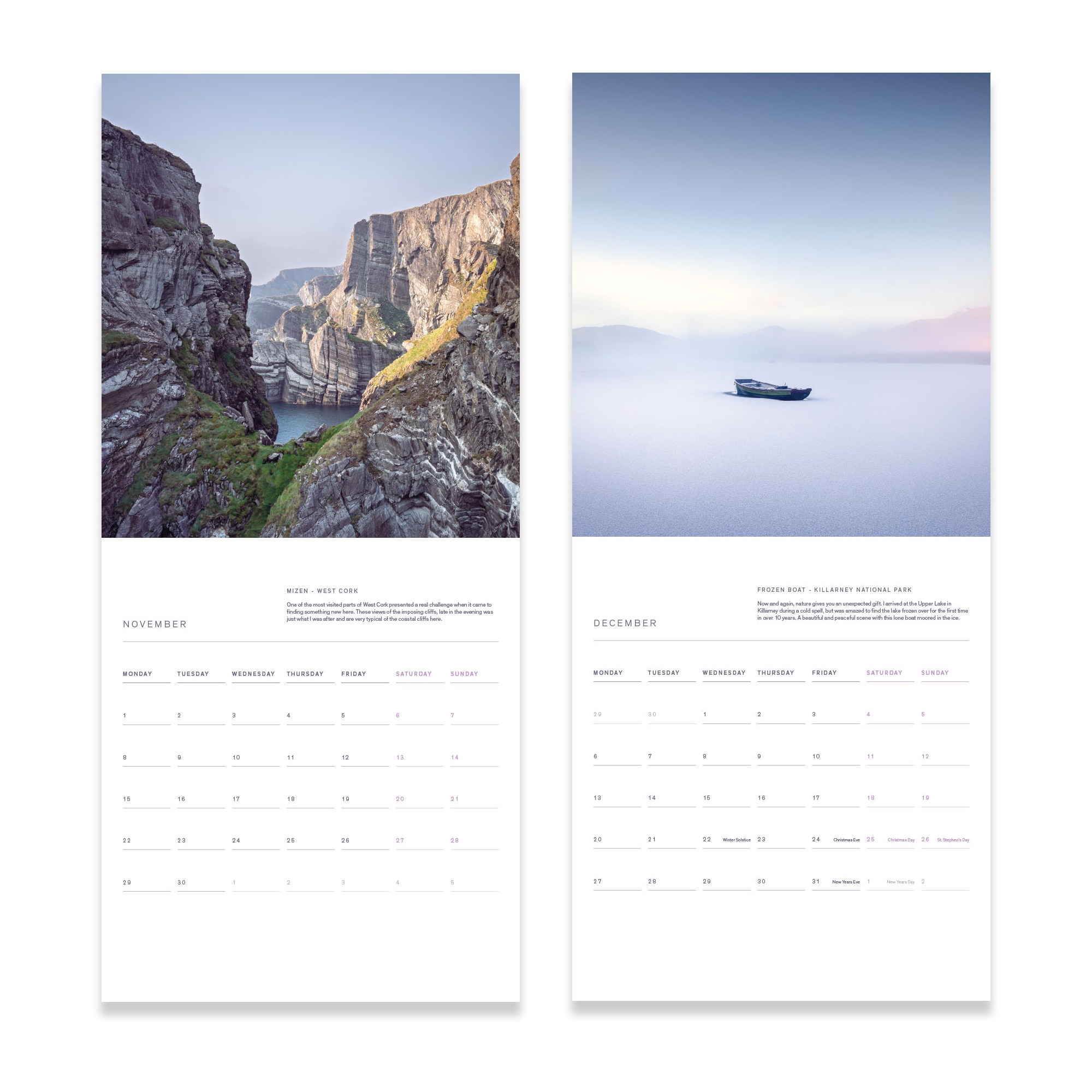 Irish Landscape Calendar 2027 – November and December pages