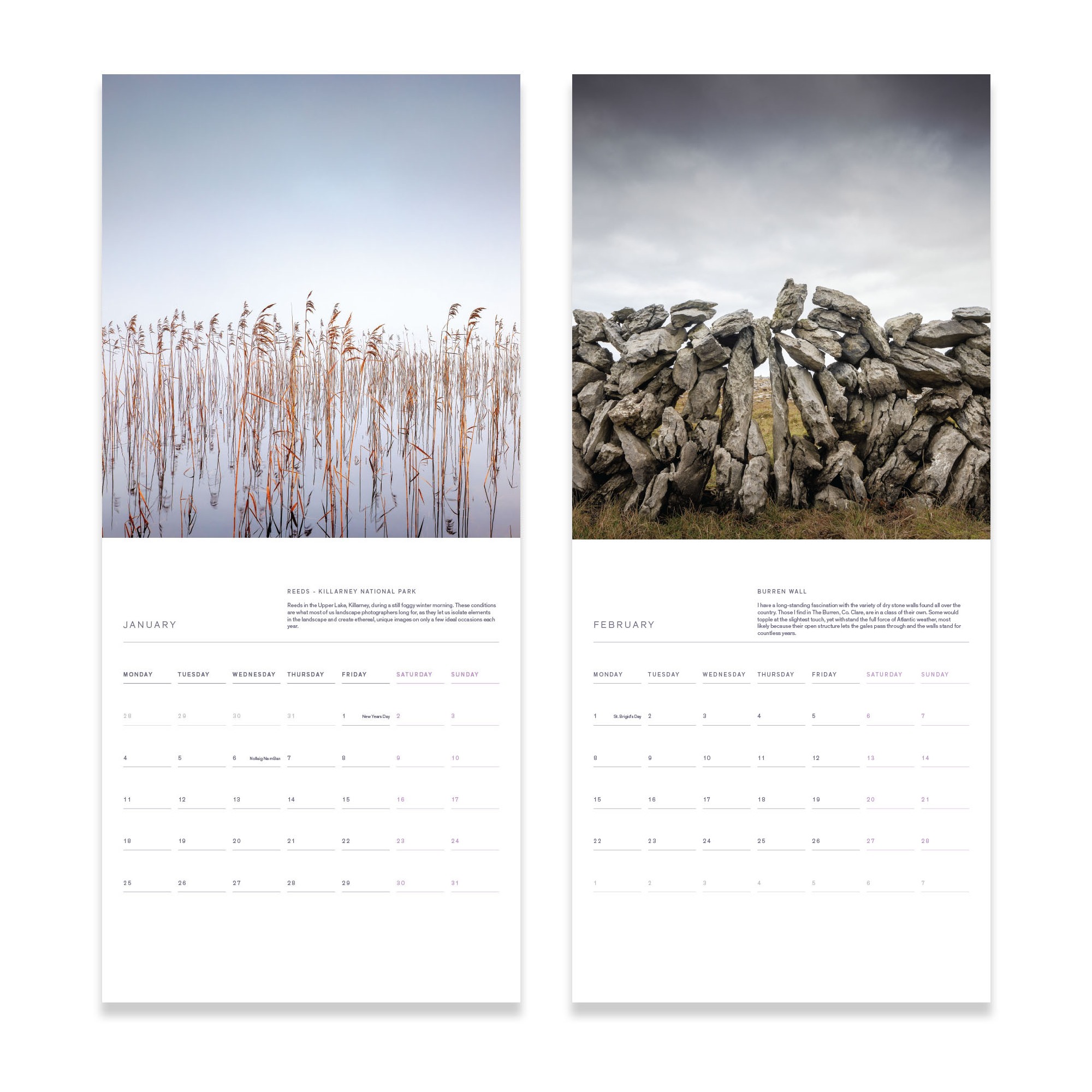 Irish Landscape Calendar 2027 – January and February pages