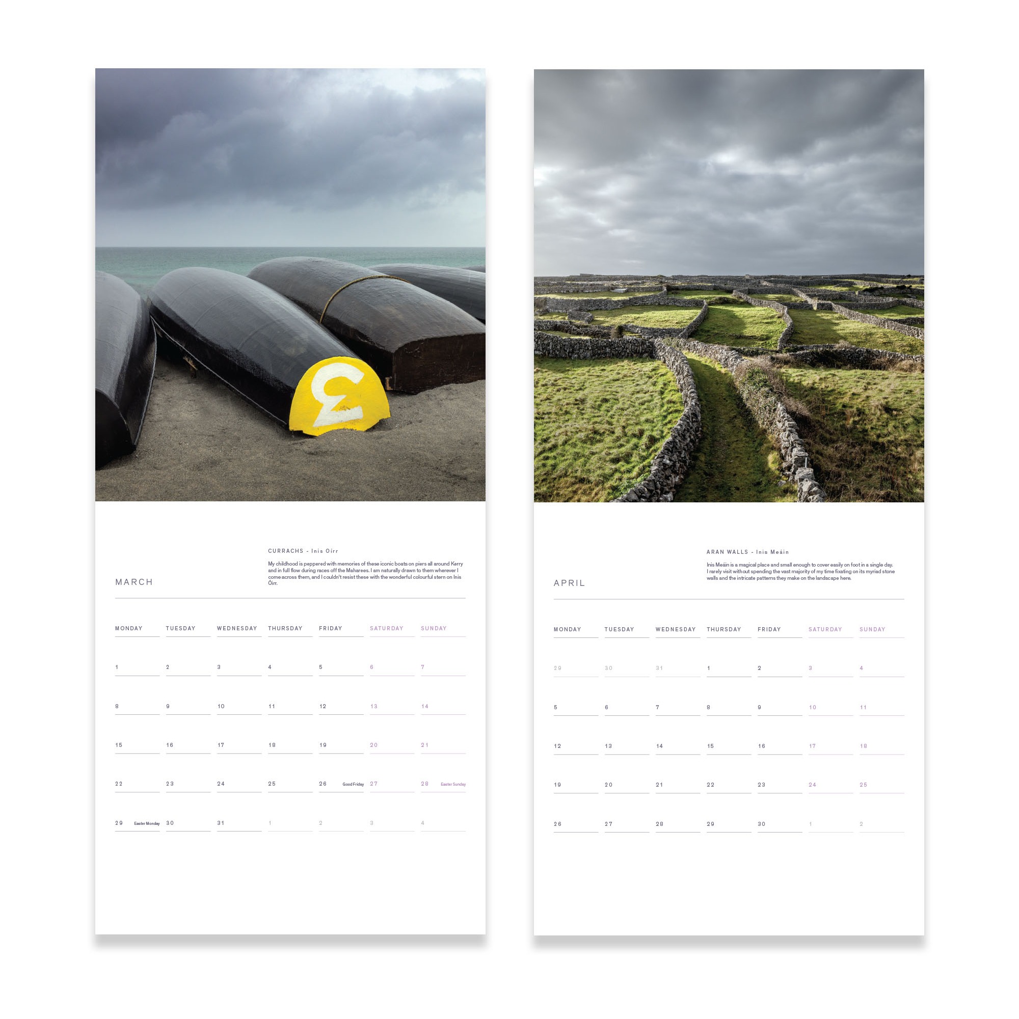 Irish Landscape Calendar 2027 – March and April pages